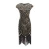 Adult Female Costumes to Hire - 1920's Gatsby Flapper Dress - Black & Gold Sequin- XL